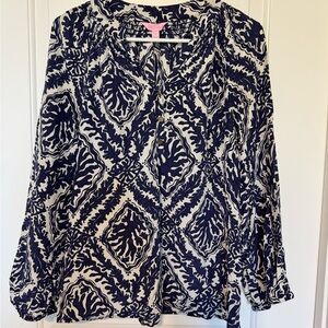 Lilly Pulitzer Navy and Cream Blouse